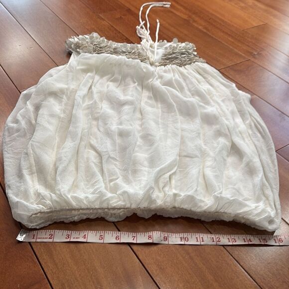 Robert Rodriguez White Silk Sleeveless Leather Floral Patels Accents Size 10 - Picture 8 of 8